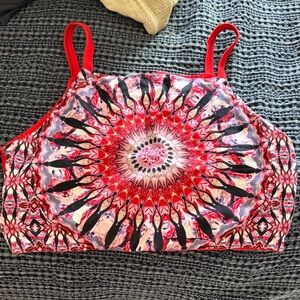Wolven Radiant Red and Black Mandala Sports Bra